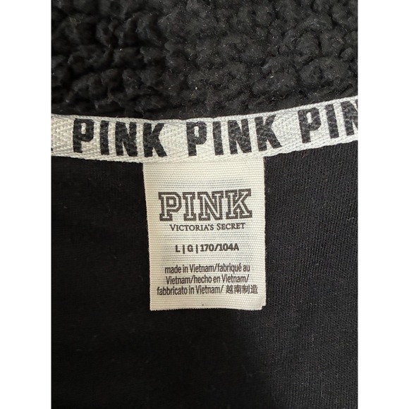 PINK Victoria's Secret Black and Pink Full Zip Sherpa/Fleece Jacket Size Large - Picture 4 of 13